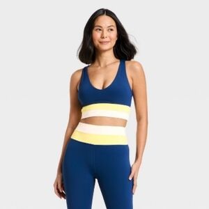 Women's Coloblocked Longline Sports Bra - JoyLab Navy Blue